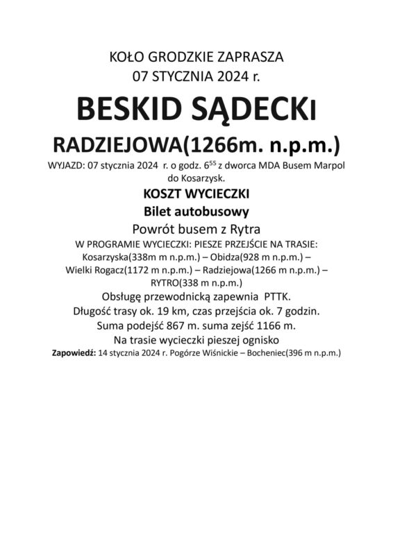 wycieczka Beskid Sądecki (Radziejowa), 7 stycznia 2024 r.
