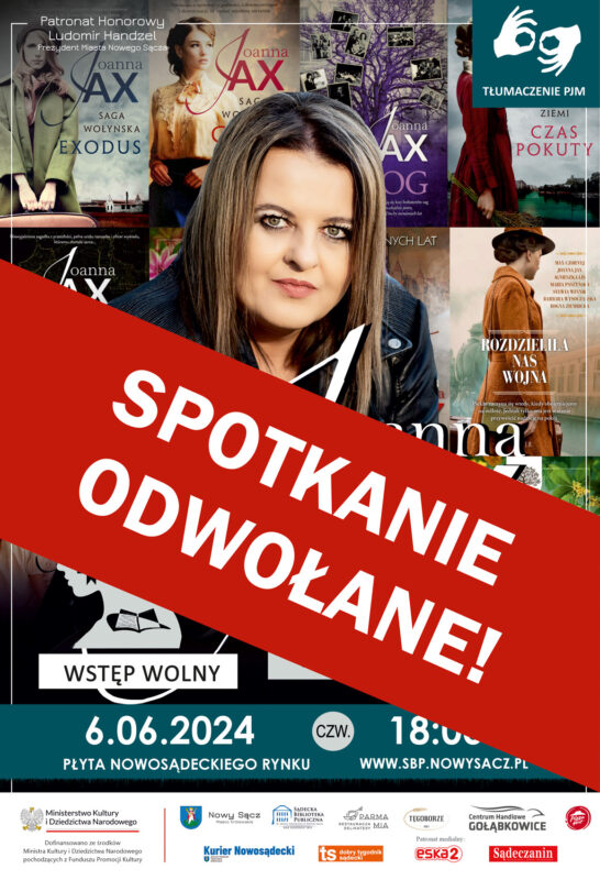 spotkanie z Joanną Jax odwołane