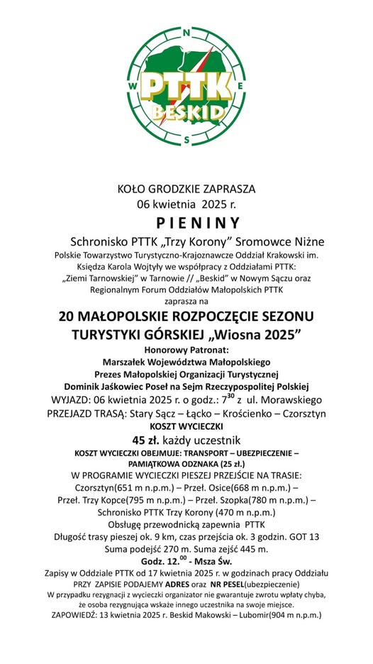 06 kwietnia 2025r 20 Małopolskie Rozpoczęcie Sezonu Turystyki Górskiej ” Wiosna 2025″